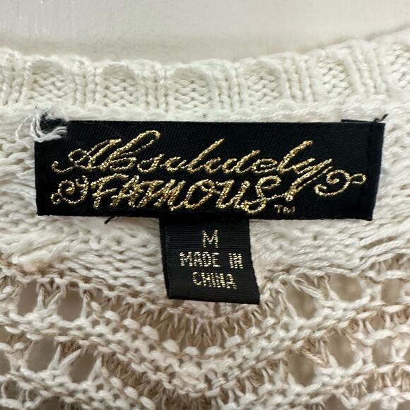 Coastal Beachy Crochet Sweater Cardigan Womens Size M Fringe Absolutely Famous - Picture 2 of 6